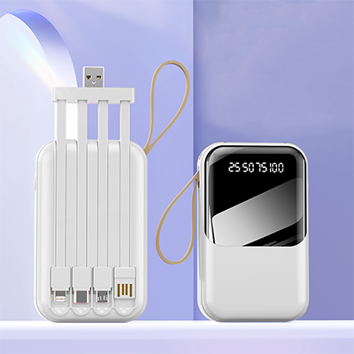 LED Torch Light Power Bank with Built-in 4 Cables - 10000mAh