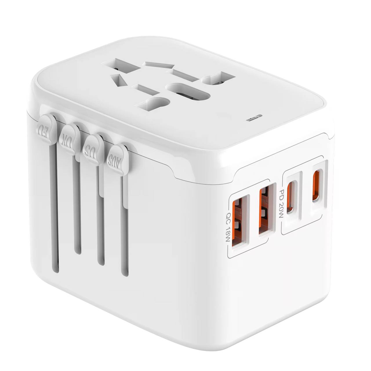 Travel Charger 2 USB 2 TYPE C Worldwide Compatible Universal EU AU US UK QC18W PD 20W with 4 Ports Travel Adapter